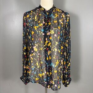 Equipment Femme Floral Silk Blouse Top Button Up‎ S Sheer Quiet Luxury Business